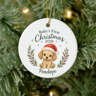 Adorno De Cerámica Primera Navidad Personalizada del Bebé "Perrito"
