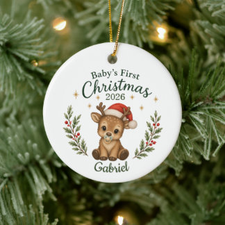 Adorno De Cerámica Primera Navidad Personalizada del Bebé "Reno"
