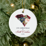 Adorno De Cerámica Primera Navidad personalizada en Carolina del Sur<br><div class="desc">Primera Navidad personalizada en Carolina del Sur Ornamento cerámico. Personalice la información de su personalizado en la parte frontal y posterior.</div>