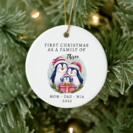 Adorno De Cerámica Primera Navidad personalizada - Familia de tres