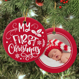 Adorno De Cerámica Primera Navidad Personalizada foto de bebé Keepsak