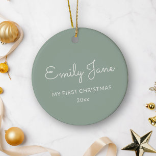 Adorno De Cerámica Primera Navidad Personalizada Foto Nombre Bebé Sag