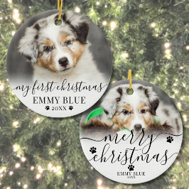 Adorno De Cerámica Primera Navidad Personalizada Fotografía de Perro