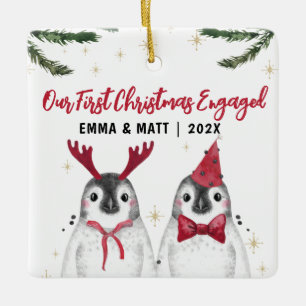 Adorno De Cerámica Primera Navidad Pingüinos divertidos casados o com