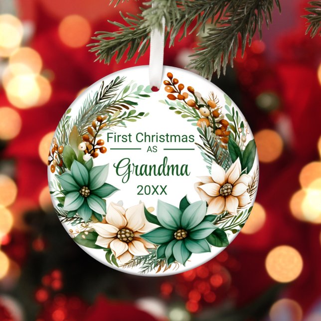 Adorno De Cerámica Primera Navidad: Poinsettias verdes blancas de la  (Subido por el creador)