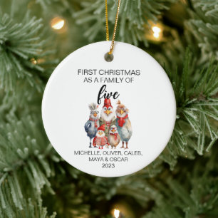 Adorno De Cerámica Primera Navidad Pollo Familia de Cinco