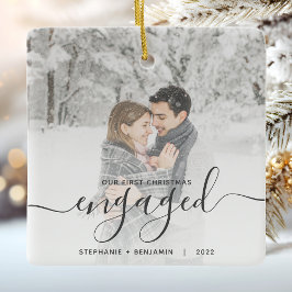 Adorno De Cerámica Primera Navidad prometida Foto personalizada gris 