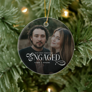 Adorno De Cerámica Primera Navidad Prometidos Foto de parejas chic