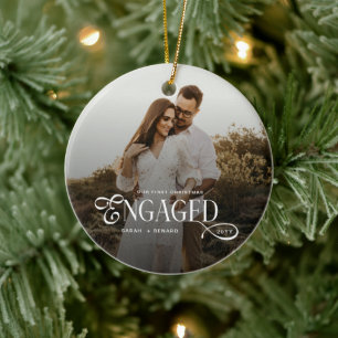Adorno De Cerámica Primera Navidad Prometidos Foto de parejas chic
