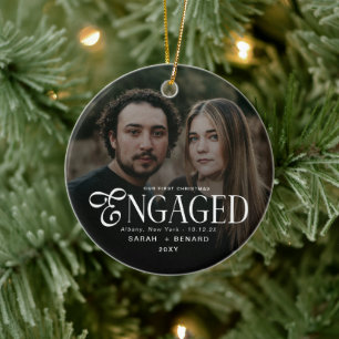 Adorno De Cerámica Primera Navidad Prometidos Parejas Chic Foto Cerám