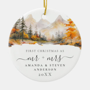 Adorno De Cerámica Primera Navidad Señor Señora Montaña Bosque Boda