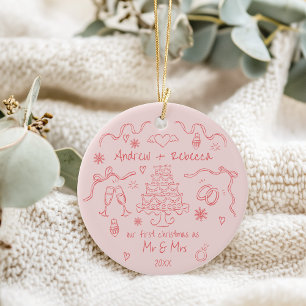 Adorno De Cerámica Primera navidad sensacional casada con doodle dibu