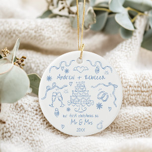 Adorno De Cerámica Primera navidad sensacional casada con doodle dibu