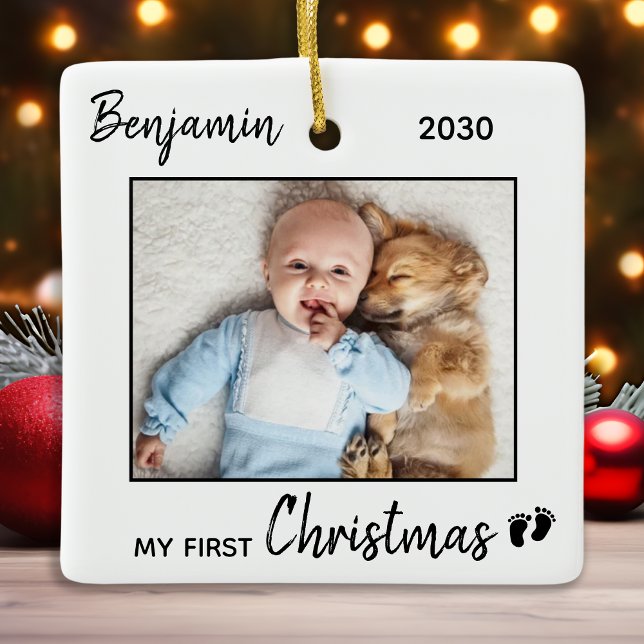 Adorno De Cerámica Primera Navidad Simple Personalizada Foto de bebé (Subido por el creador)