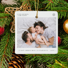 Adorno De Cerámica Primera Navidad simple y mínima foto familiar del 