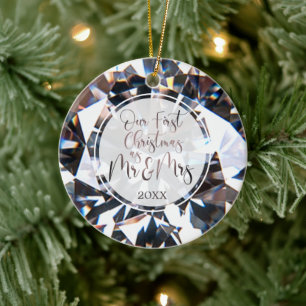 Adorno De Cerámica Primera Navidad Sr. Sra. Diamond Photo Personaliza