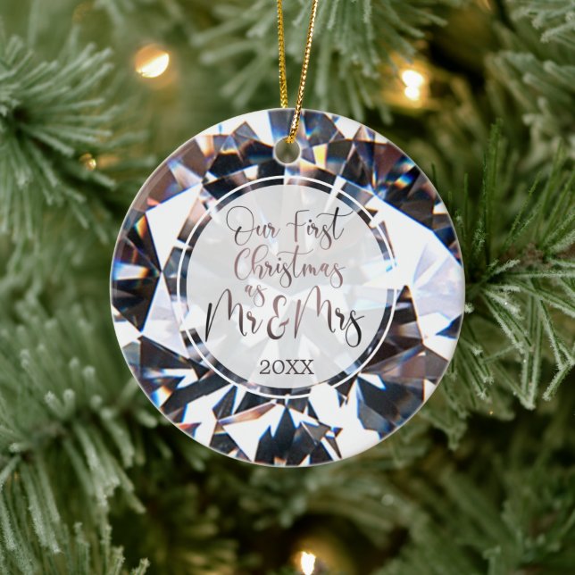 Adorno De Cerámica Primera Navidad Sr. Sra. Diamond Photo Personaliza (Árbol)