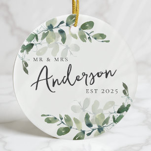 Adorno De Cerámica Primera Navidad Sr & Sra Eucalyptus
