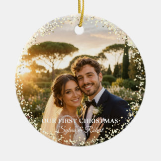 Adorno De Cerámica Primera Navidad Sr Sra Foto Personalizada
