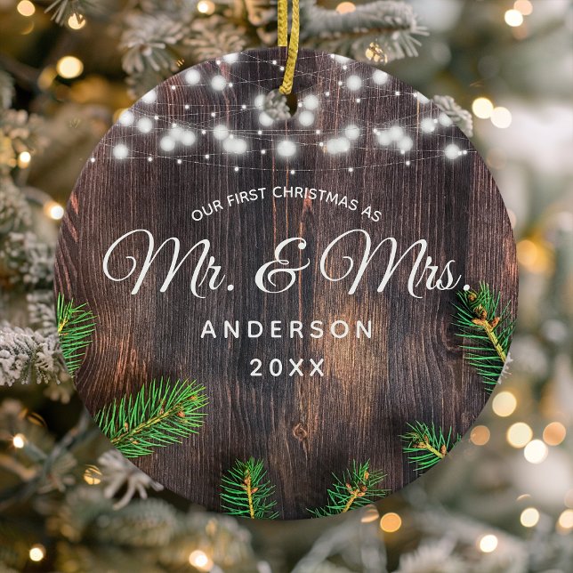 Adorno De Cerámica Primera Navidad Sr. Sra. Pine Wood String Lights (Subido por el creador)