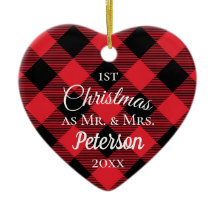 Primera Navidad Sr. y Sra. Buffalo Plaid Heart