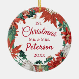 Adorno De Cerámica Primera Navidad Sr. y Sra. Flower Wreath