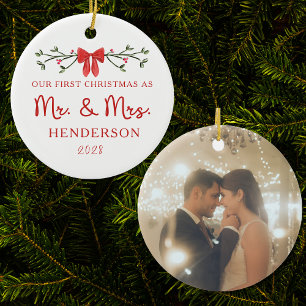 Adorno De Cerámica Primera Navidad Sr. y Sra. Personalizado Fotografí