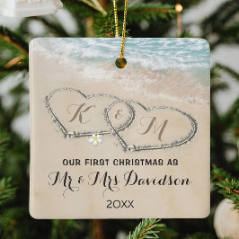 Adorno De Cerámica Primera Navidad Sr. y Sra. Tropical Hearts