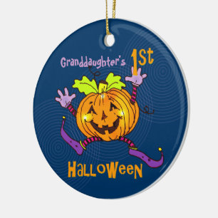 Adorno De Cerámica Primera nieta de Halloween Feliz Calabaza