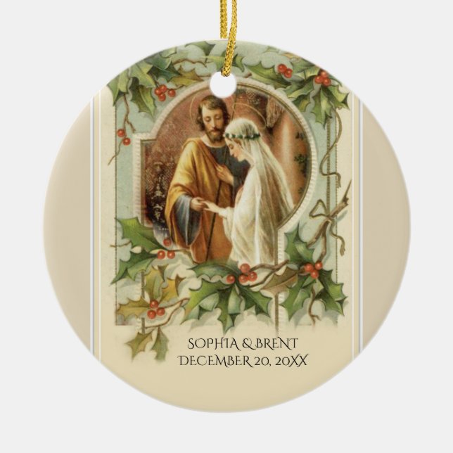 Adorno De Cerámica Primera Nochebuena Novia Groom Virgin Mary Católic (Frente)