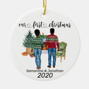 Adorno De Cerámica Primera Pareja de Navidad Afroamericanos Recién Ca