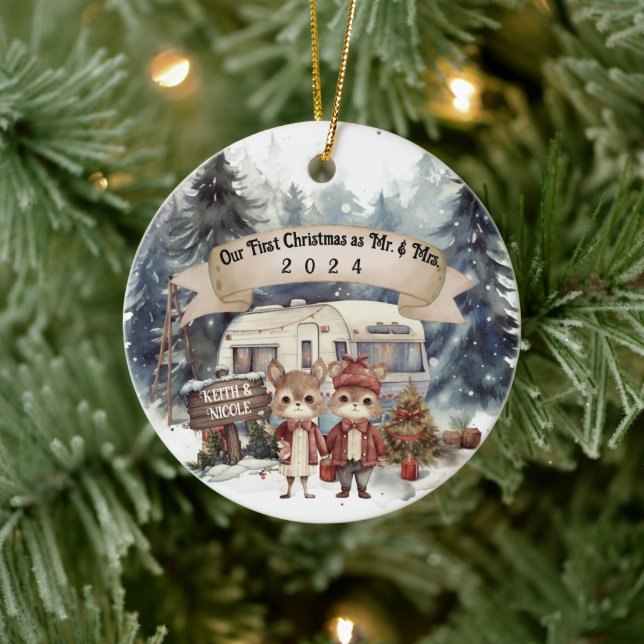 Adorno De Cerámica Primera pareja de Navidad RV Camping Nueva (Árbol)