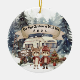 Adorno De Cerámica Primera pareja de Navidad RV Camping Nueva