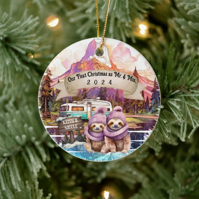 Adorno De Cerámica Primera pareja de Navidad RV Camping Nueva (Árbol)
