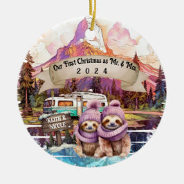 Adorno De Cerámica Primera pareja de Navidad RV Camping Nueva