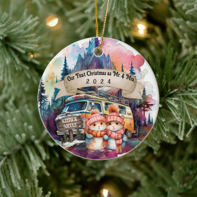 Adorno De Cerámica Primera pareja de Navidad RV Camping Nueva (Árbol)
