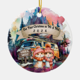 Adorno De Cerámica Primera pareja de Navidad RV Camping Nueva