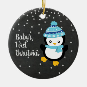 Adorno De Cerámica Primera pizarra del pingüino del navidad del beb
