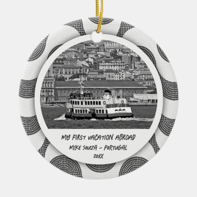 Adorno De Cerámica Primera vacación de olas portuguesas (Frente)