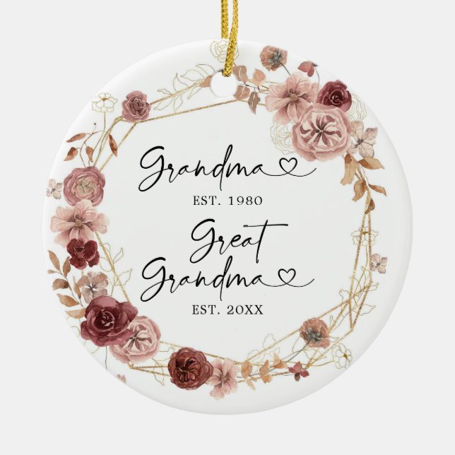Adorno De Cerámica Primera vez como Gran Abuela Floral Geométrica C (Frente)