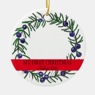 Adorno De Cerámica Primera Wreath de Juniper de Navidad