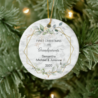 Adorno De Cerámica Primeras abuelos de Navidad Greenery Gold Photo