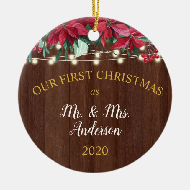 Adorno De Cerámica Primeras luces de Poinsettia Rustica casadas de Na (Frente)