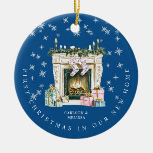 Adorno De Cerámica Primeras Navidades Azules En Nuestra Nueva Chimene