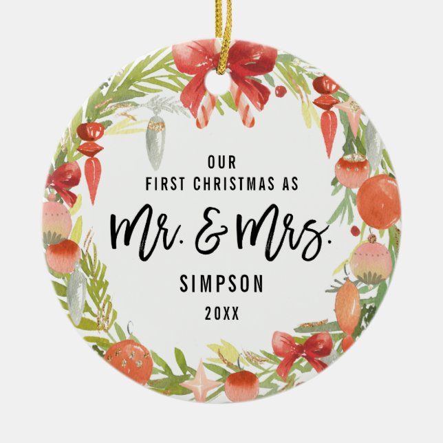 Adorno De Cerámica Primeras Navidades como Sr. y Sra. Photo (Frente)