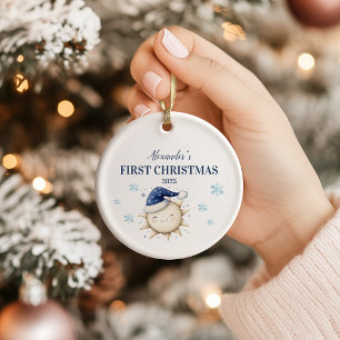 Adorno De Cerámica Primeras Navidades de Estrellas Azules Personaliza