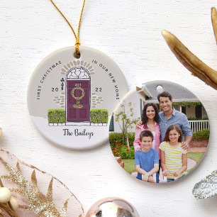 Adorno De Cerámica Primeras Navidades de Puertas Púrpura en nuestro n