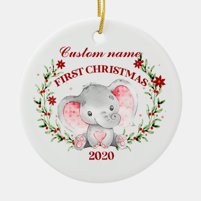 Adorno De Cerámica Primeras Navidades del Baby Elephant 2020 personal (Frente)