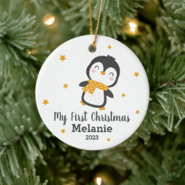 Adorno De Cerámica Primeras navidades del bebé de pingüino cutáneo en