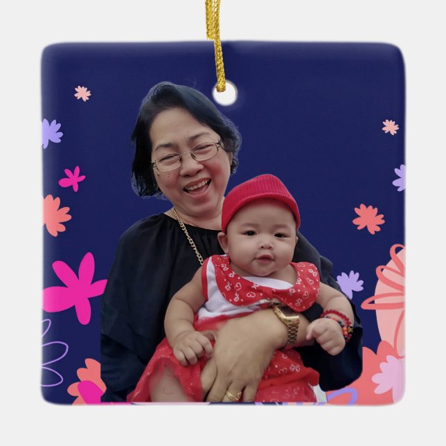 Adorno De Cerámica Primeras navidades florales como abuela (Anverso)